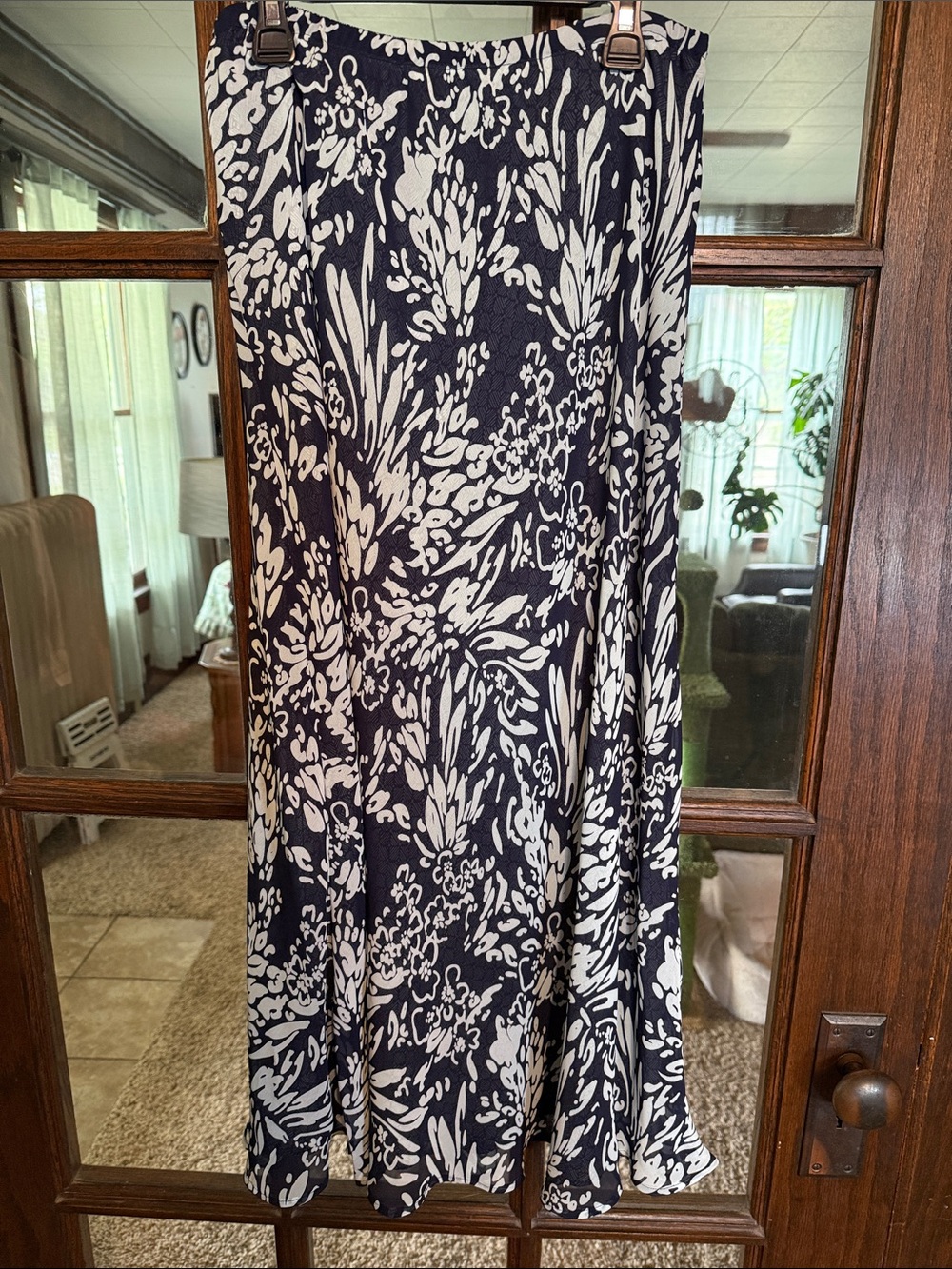 Croft & Barrow Womens Navy White Floral Reversible Midi Skirt Size 8 Geometric